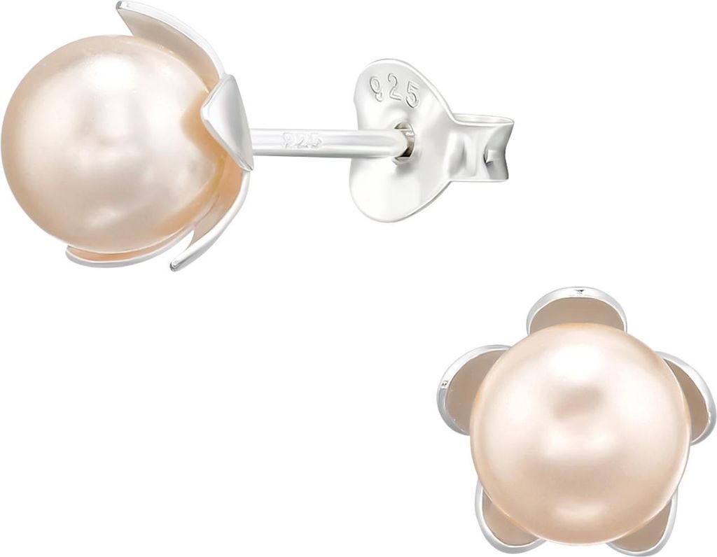 Silberne Blumen-Ohrstecker mit Echten Europäischen Kristallperlen Pink Unisize Maxte
