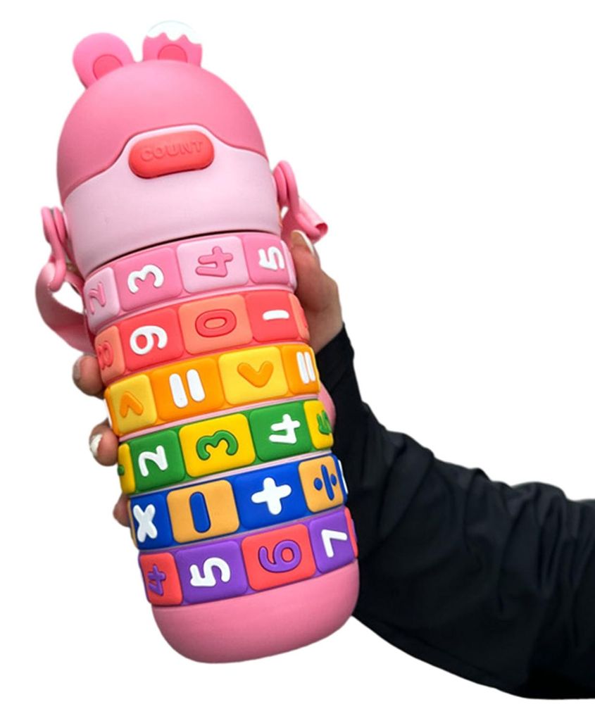 Kawaii Bären-Trinkflasche, Kinder-Trinkbecher mit Strohhalm und Tragegurt, BPA-frei, tragbar, auslaufsicher, Edelstahl, ideal für Mädchen