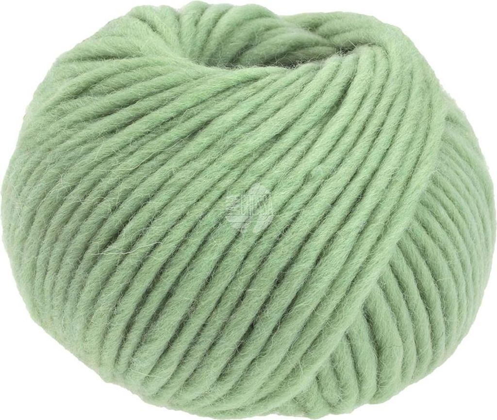 A ball of green yarn on a white background.