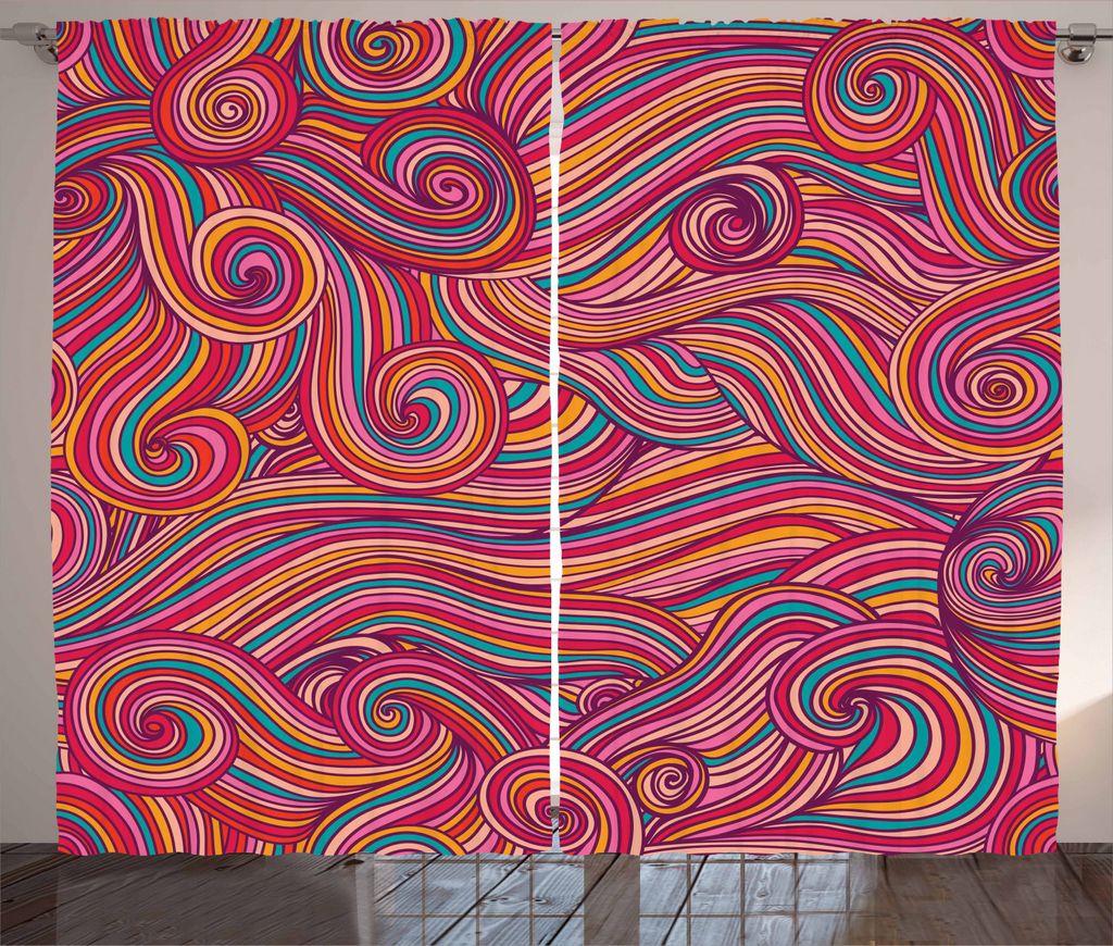 ABAKUHAUS Abstrakt Rustikaler Vorhang, Bunte Leuchtende Wellen, Wohnzimmer Universalband Gardinen mit Schlaufen und Haken, 280 x 225 cm, Mehrfarbig