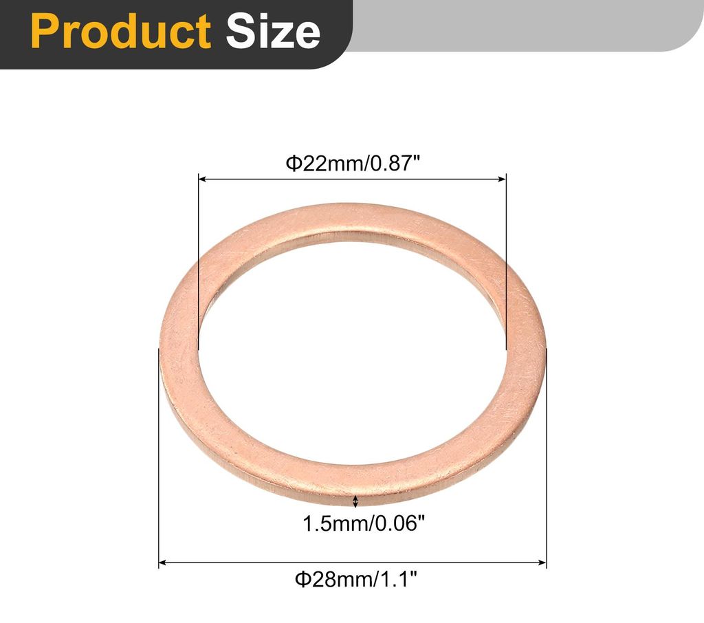 12 Stš¹ck Unterlegscheiben Set, M22 x 28mm x 1.5mm Messing Ring Beilagscheiben Sortiment, Flach Sicherungsscheiben Flachdichtung Metallscheiben f...