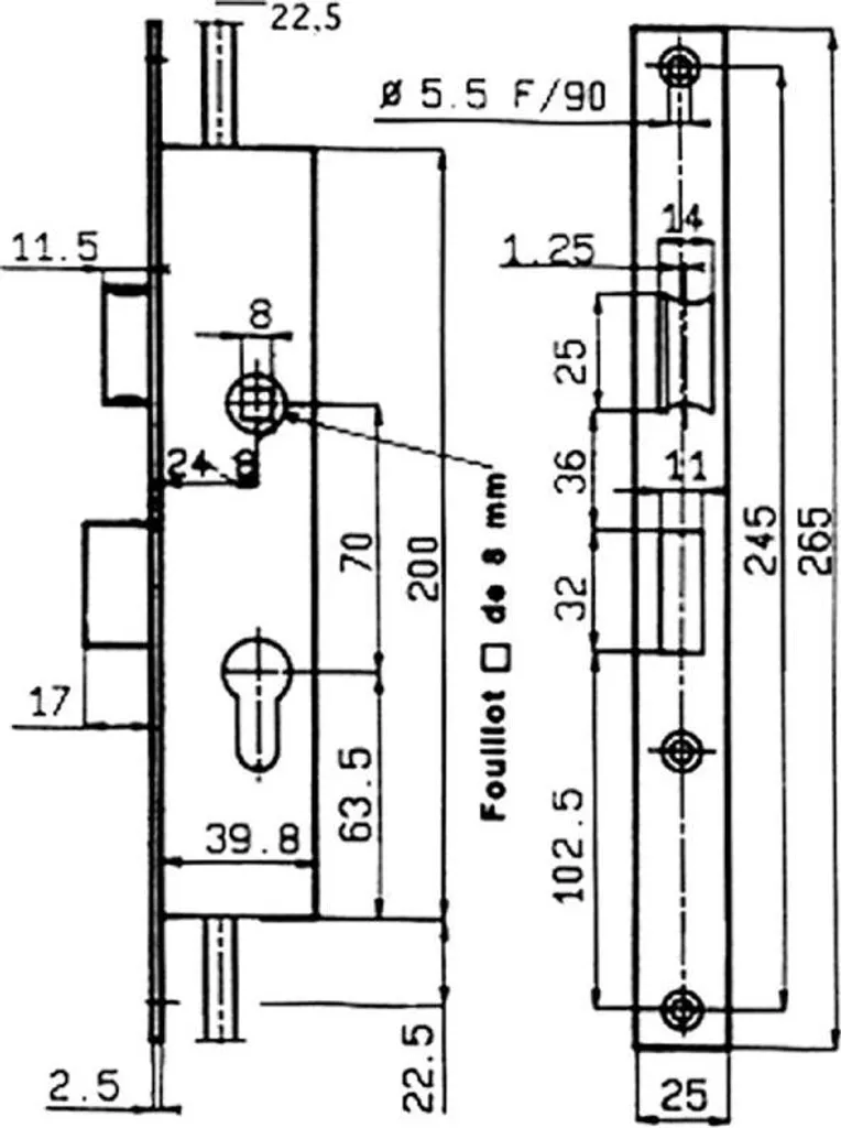 Serrure multipoints à encastrer pour porte alu axe 22 mm Metalux