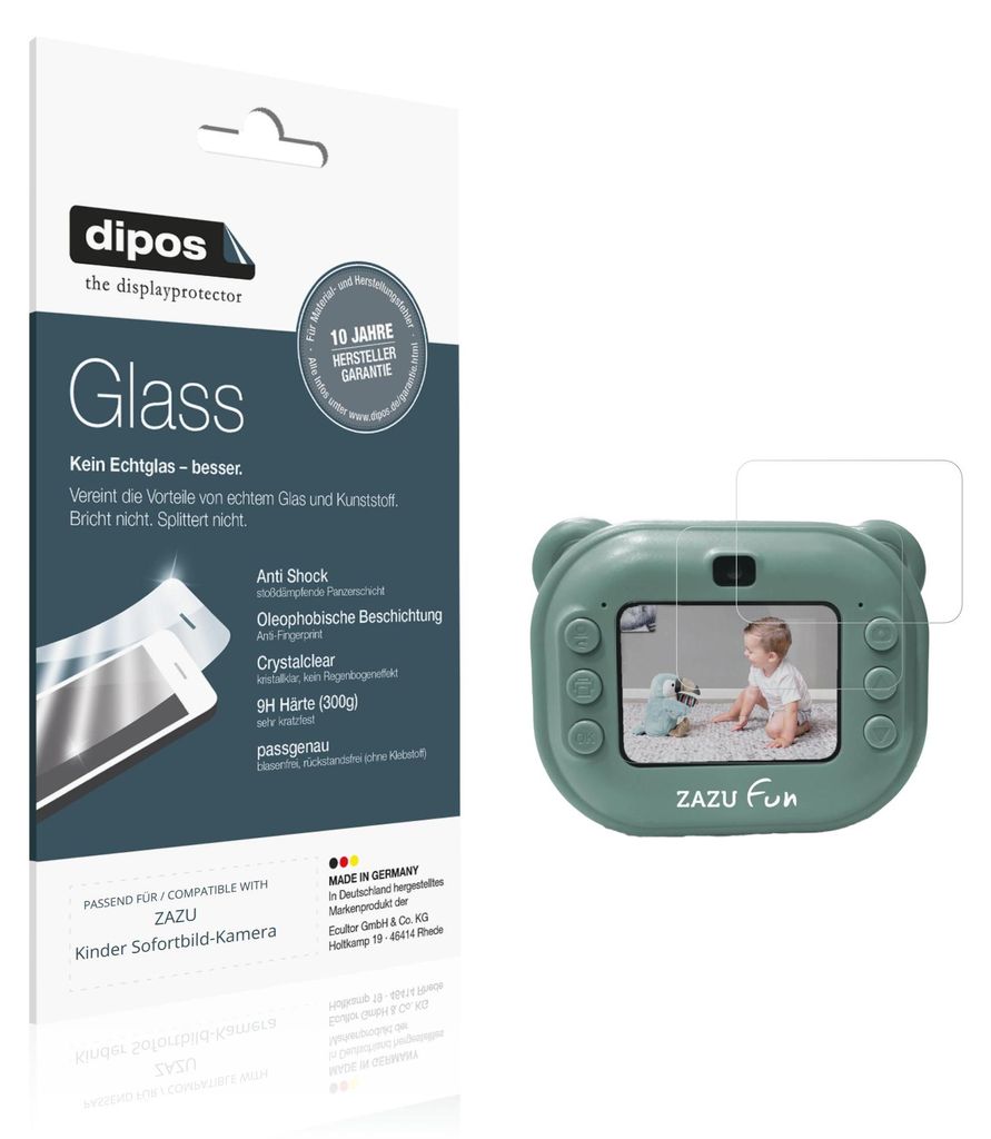 2x Schutzfolie für ZAZU Kinder Sofortbild-Kamera - Anti-Shock 9H Folie dipos Glass Kunststoffglas