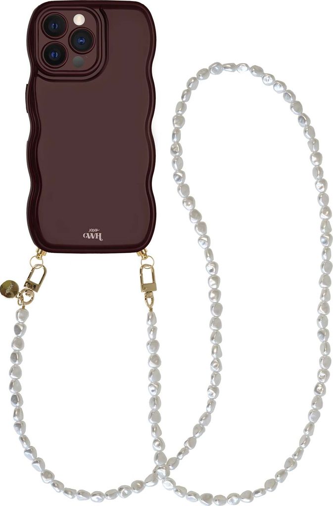 Glossy Wavy Cord Hülle Burgundy - Pearlfection (Lange Handykette) - Kompatibel mit iPhone 12 Pro Max