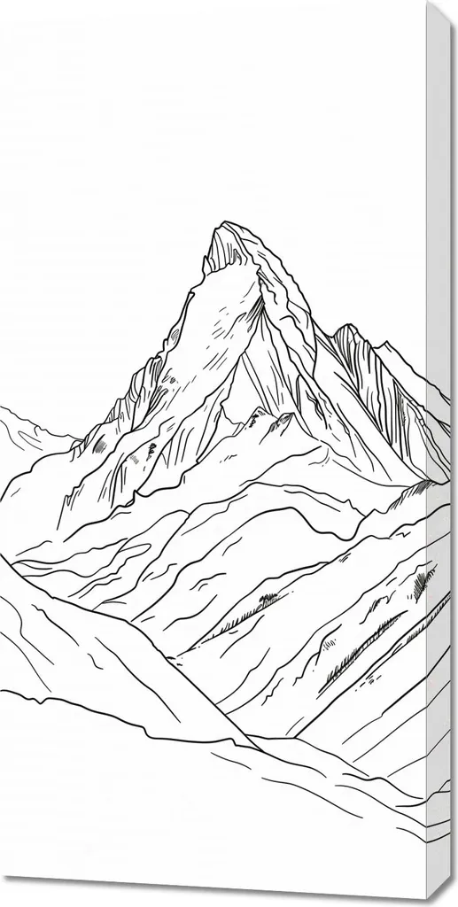 Tableau Montagne Esquisse 50x100 cm - Décoration Murale Noire et Blanche