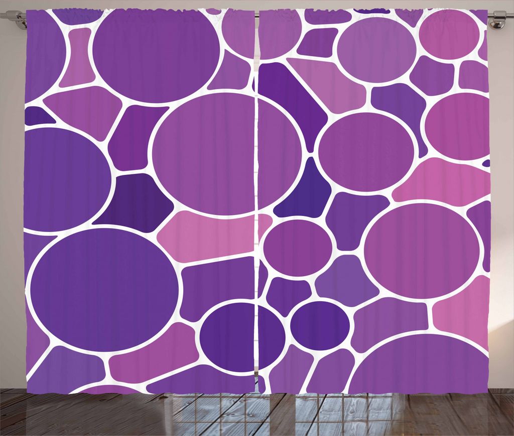 ABAKUHAUS Lila und rosa Rustikaler Gardine, Glasmalerei, Schlafzimmer Kräuselband Vorhang mit Schlaufen und Haken, 280 x 225 cm, Mehrfarbig