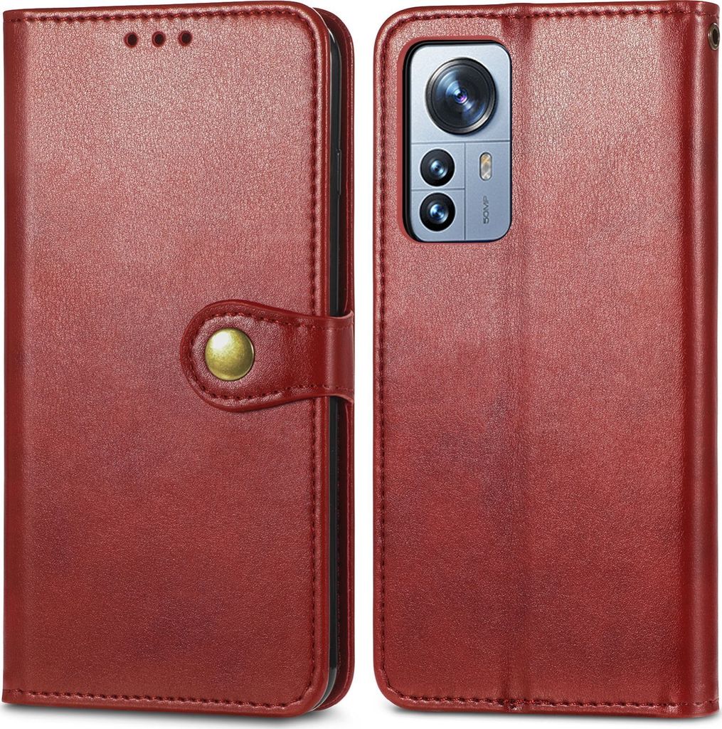 Mobigear Snap Button Xiaomi 12 Pro Hülle Klapphülle Geldbörse - Rot