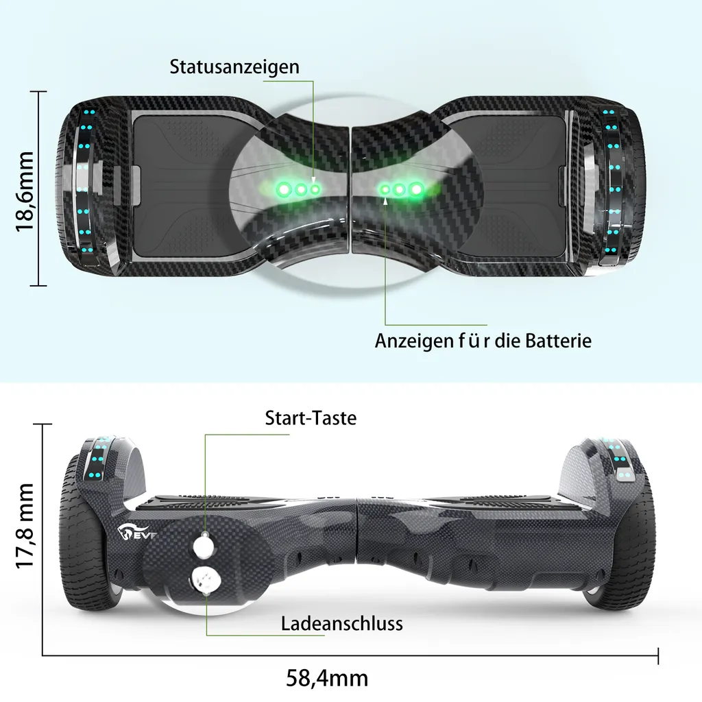 EVERCROSS TECH Hoverboard 6,5 Pouces avec Hoverkart et Bluetooth LED - 3