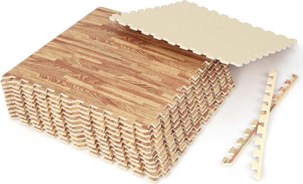 12 Stücke Verbund-Schutzmatte, 61x61 cm Eva-Bodenmatten für Trainingsgeräte, Puzzle-Trainingsmatten inkl. 24 Stück Randstück, Bodenschutzmatte