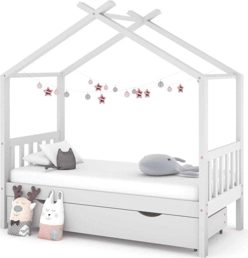 Kinderbett mit Schublade Weiß Massivholz Kiefer 80x160 cm , Kinderbetten Design 2024