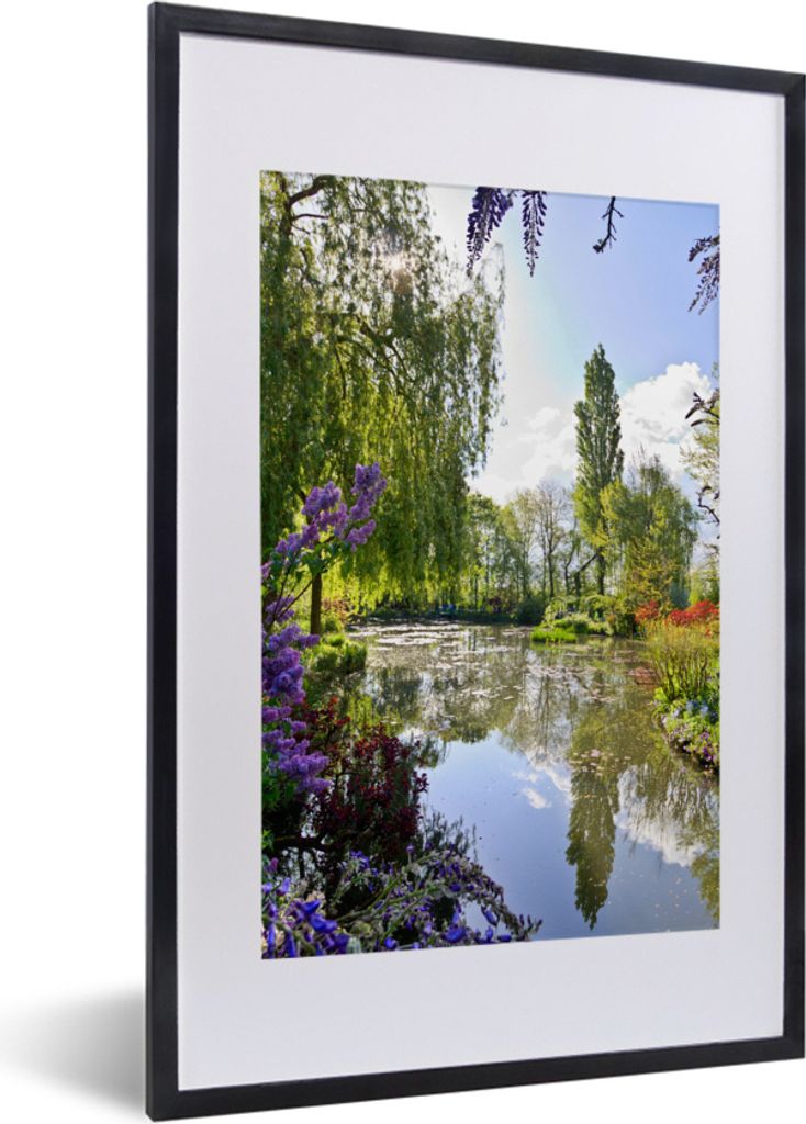 MuchoWow MuchoWow Gerahmtes Poster Farben, die sich im Wasser des Gartens von Monet in Frankreich spiegeln 40x60 cm - Poster mit zchwarzem Bild...