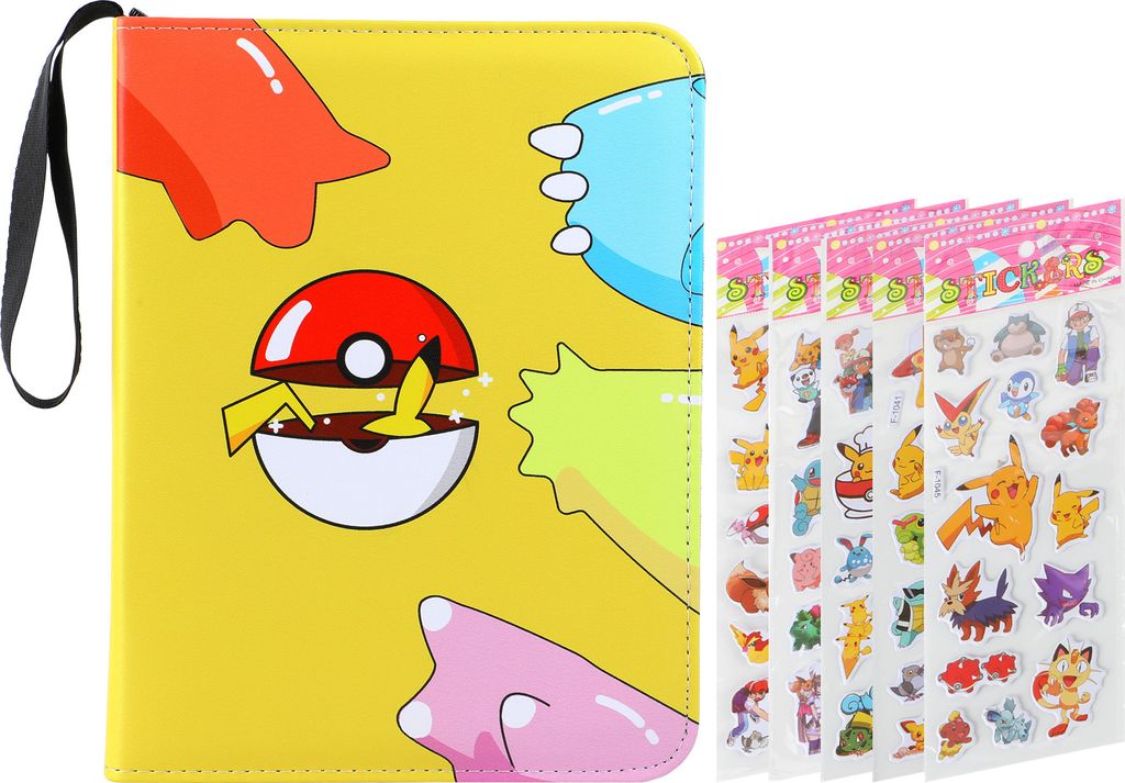 Forever Tragbare Pokemon Sammelalbum,Karten Sammelalbum,50 Seiten 400 Taschen Hefte für Karten,Kompatibel Diverse Karten,Wasserdicht PU Leder Gelb