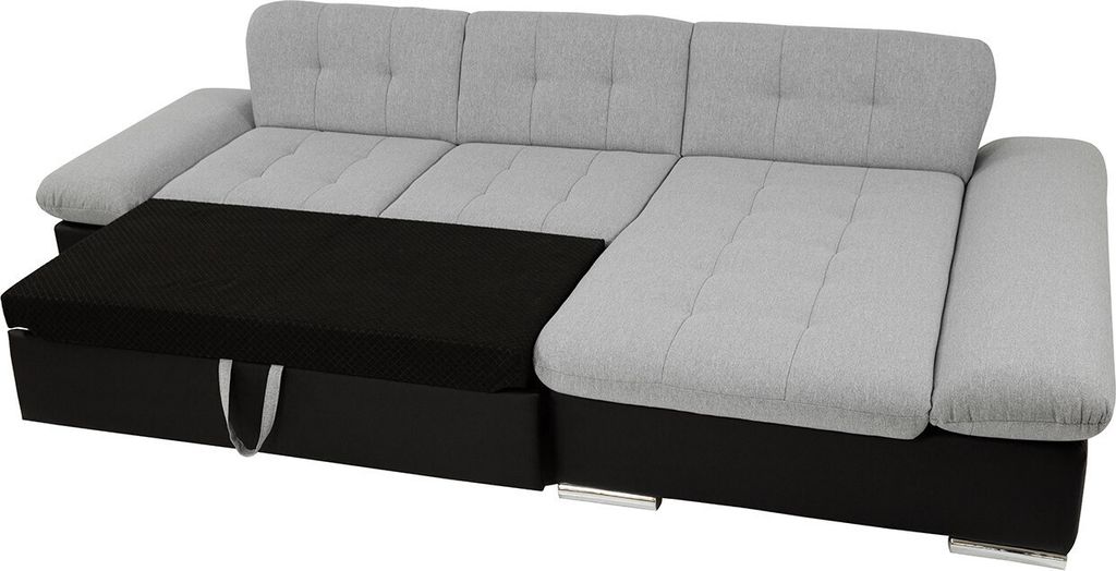 A sectional sofa with a pull-out bed feature is shown against a white background.