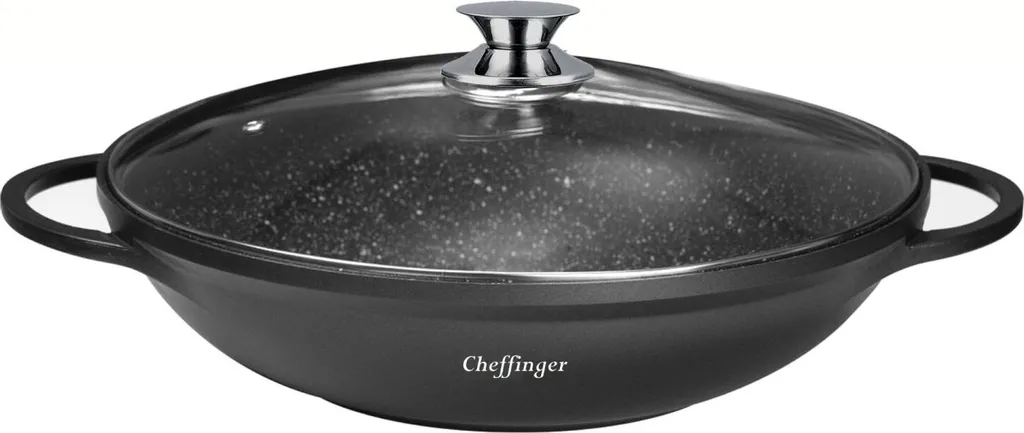 Cheffinger WOK 40 cm Induzione: Padella Antiaderente in Marmo con Coperchio