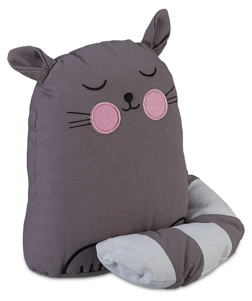 Cale-porte décoratif chat gris en tissu, bloque porte intérieur 22cm