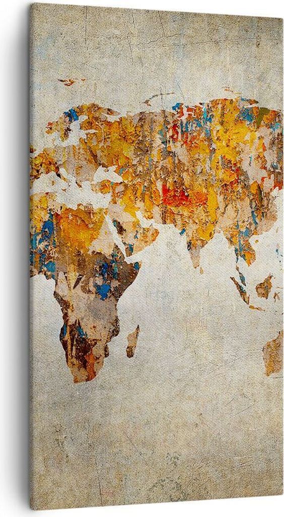 Bild auf Leinwand - Leinwandbild - Welt Karte Kontinente Geographie - 45x80cm - Wand Bild - Wanddeko - Leinwanddruck - Bilder - Kunstdruck - Wandde...