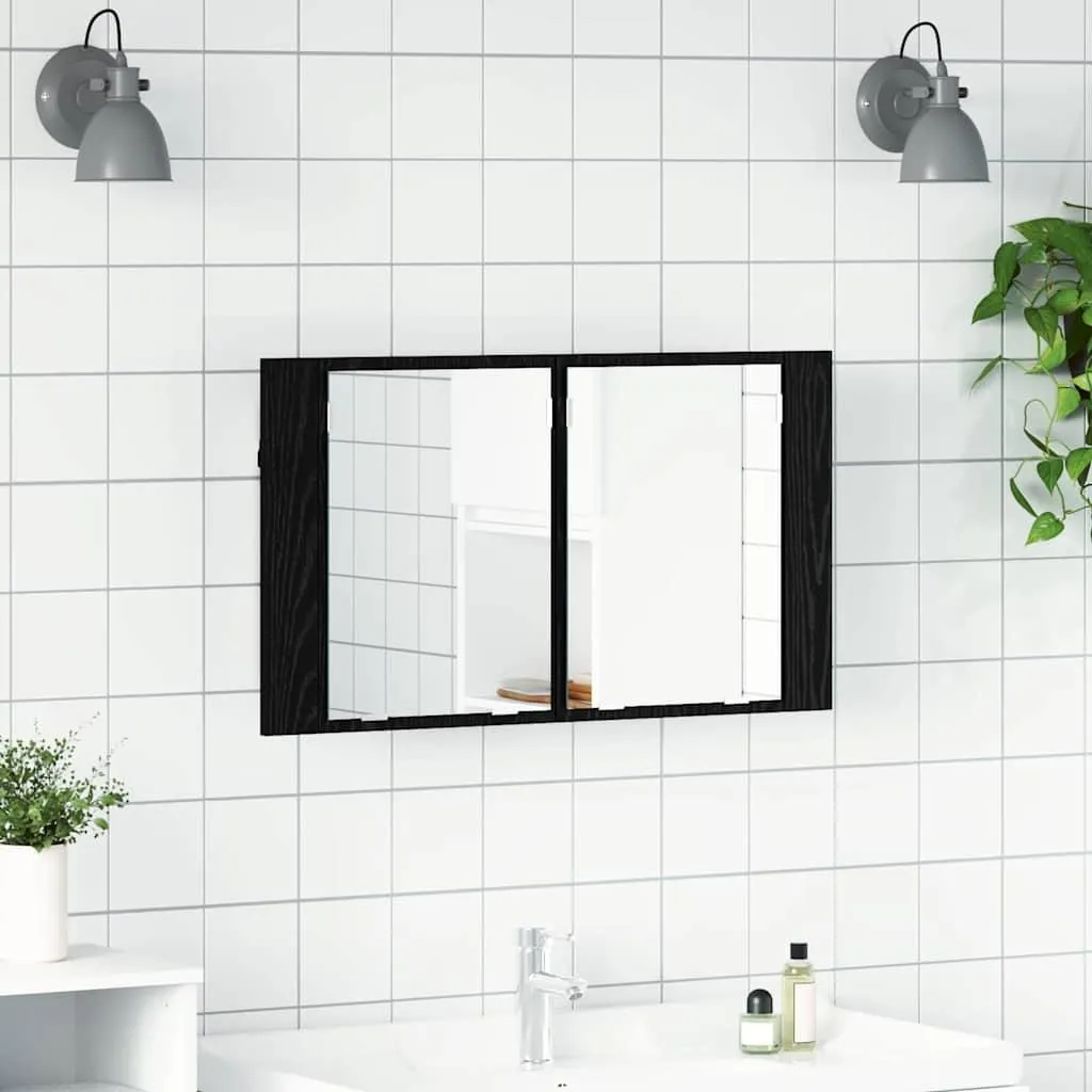 Armoire Miroir Salle de Bain Chêne Noir 80cm pour Rangement Optimal