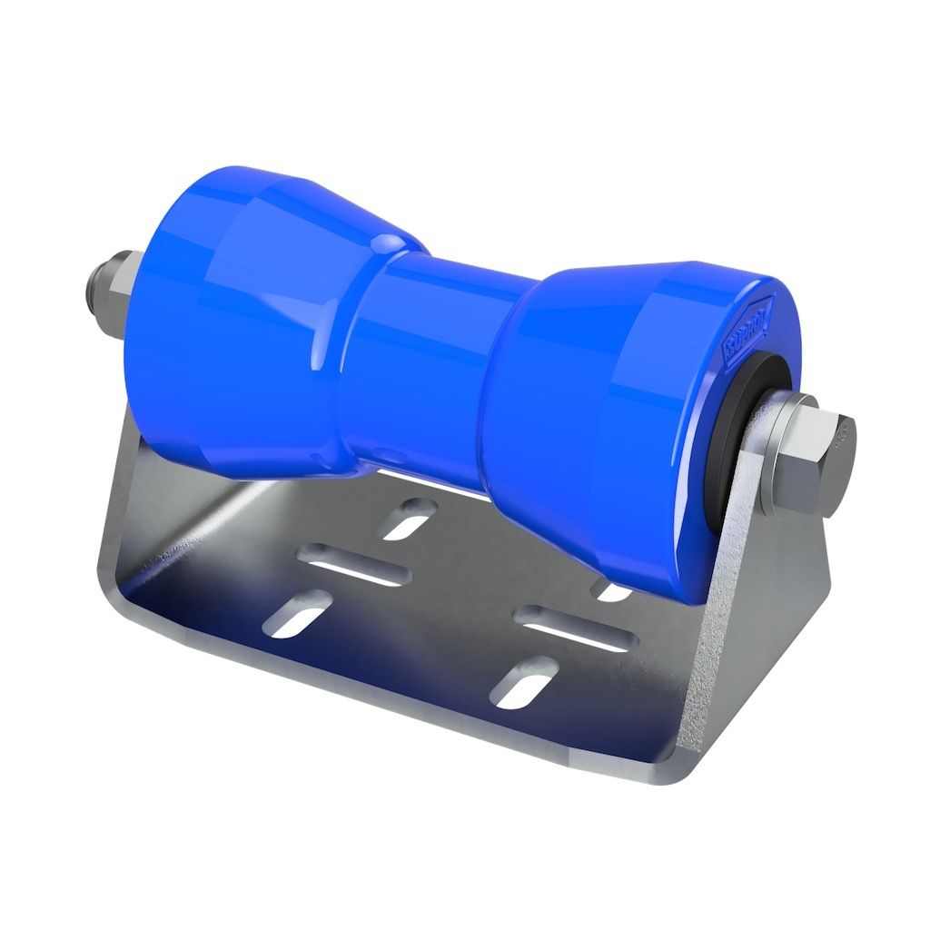 Polyurethan Kielrolle mit Halter B Sliprolle Bootstrailer Sliphilfe verzinkt SUPROD, 160 mm, blau