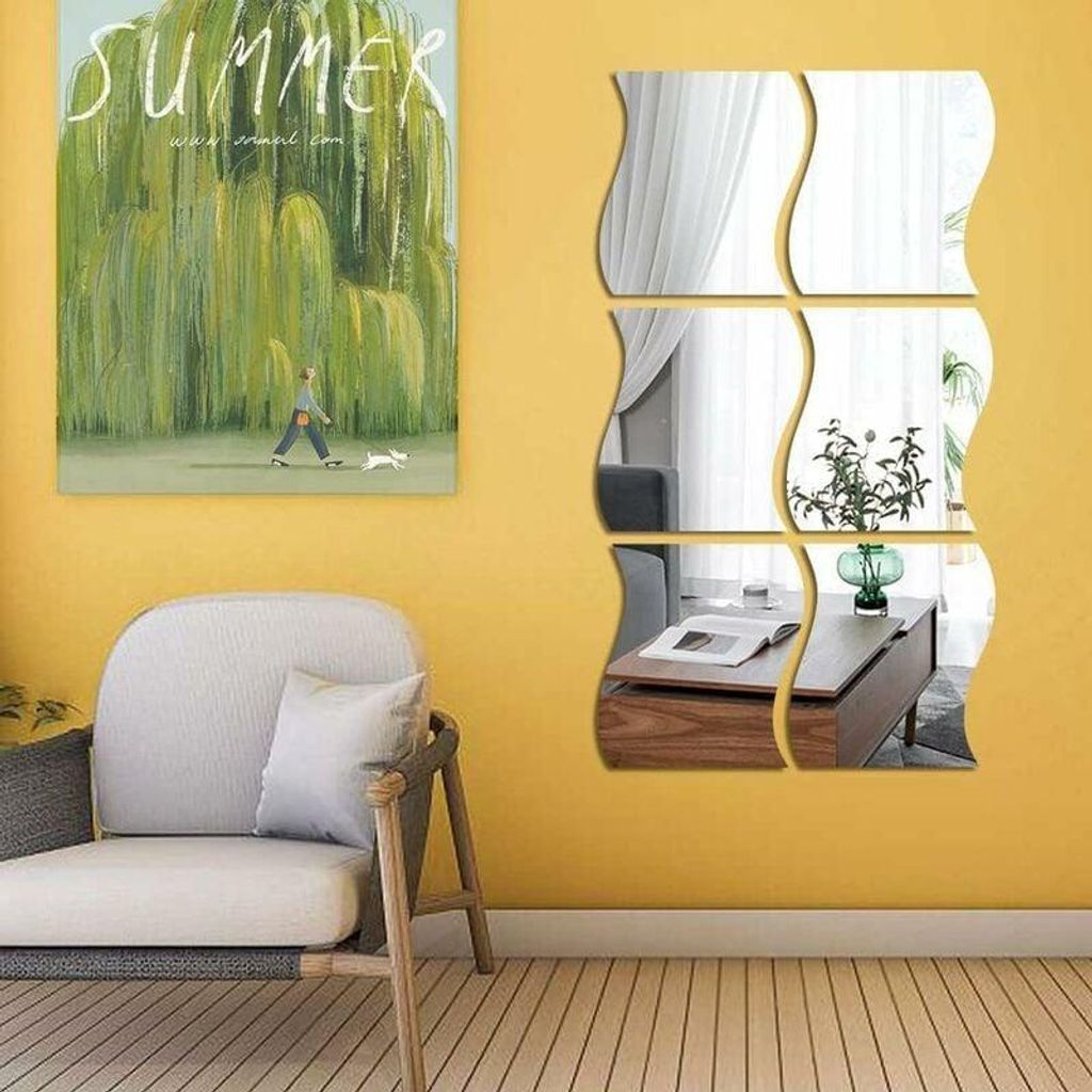 12 Stück Spiegel-Wandaufkleber, silber, selbstklebend, Wellenform, DIY-Aufkleber, Styling-Spiegel