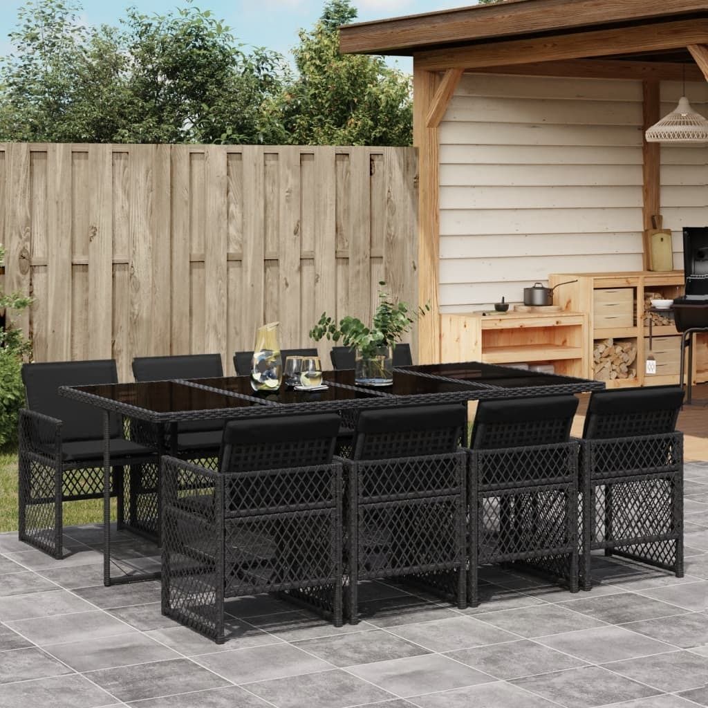 Best Möbel Gartenmöbel Set Balkonmöbel-Set 9-tlg. Garten-Essgruppe mit Kissen Schwarz Poly Rattan - Gartenmöbelgarnituren Cloris Neu3176608 4pa...