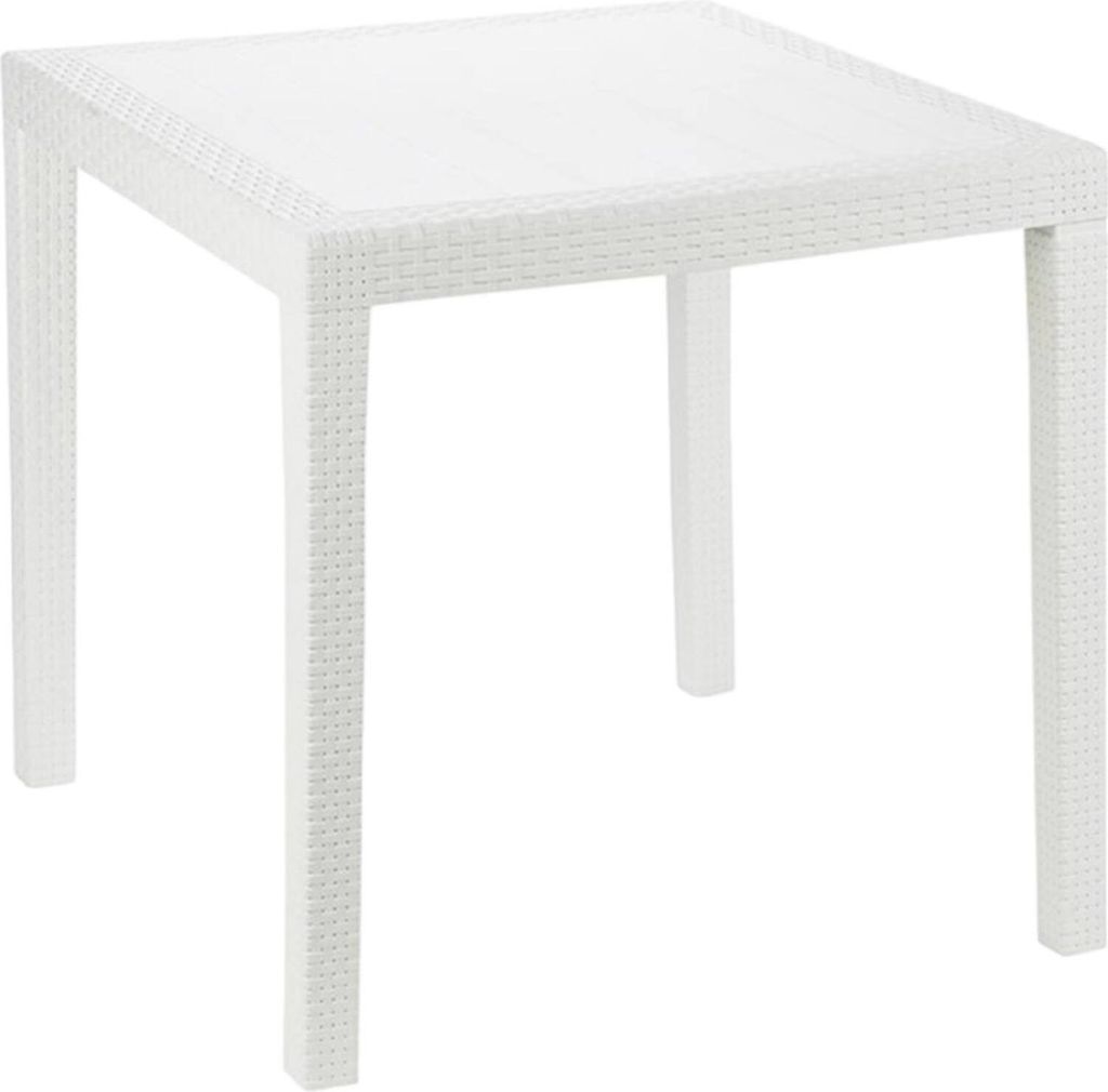 Gartentisch Agrigento, Quadratischer Gartentisch, feststehender Couchtisch in Rattan-Optik, 100 % Italy, 80x80h72 cm, Weiß