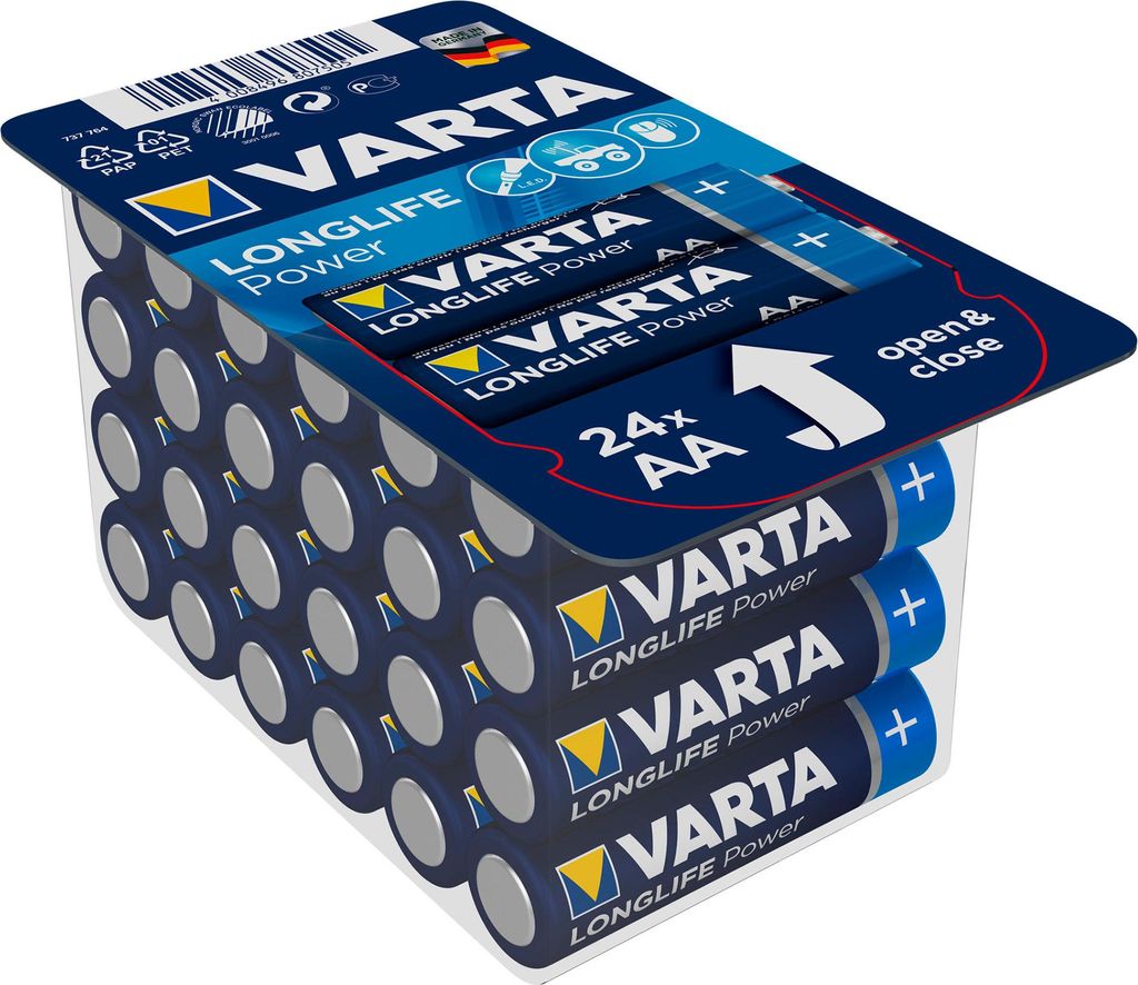 Pile alcaline VARTA R6 (AA) Longlife Power 24 pièces. Image du produit 