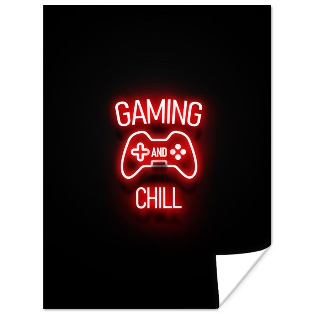 MuchoWow Poster Gaming - Zitate - Gaming und Chillen - Neon - Rot 120x160 cm - Wandbilder