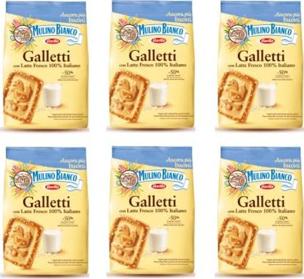 6x Barilla Mulino Bianco Galletti Shortbread-Kekse mit frischer italienischer Milch 800g