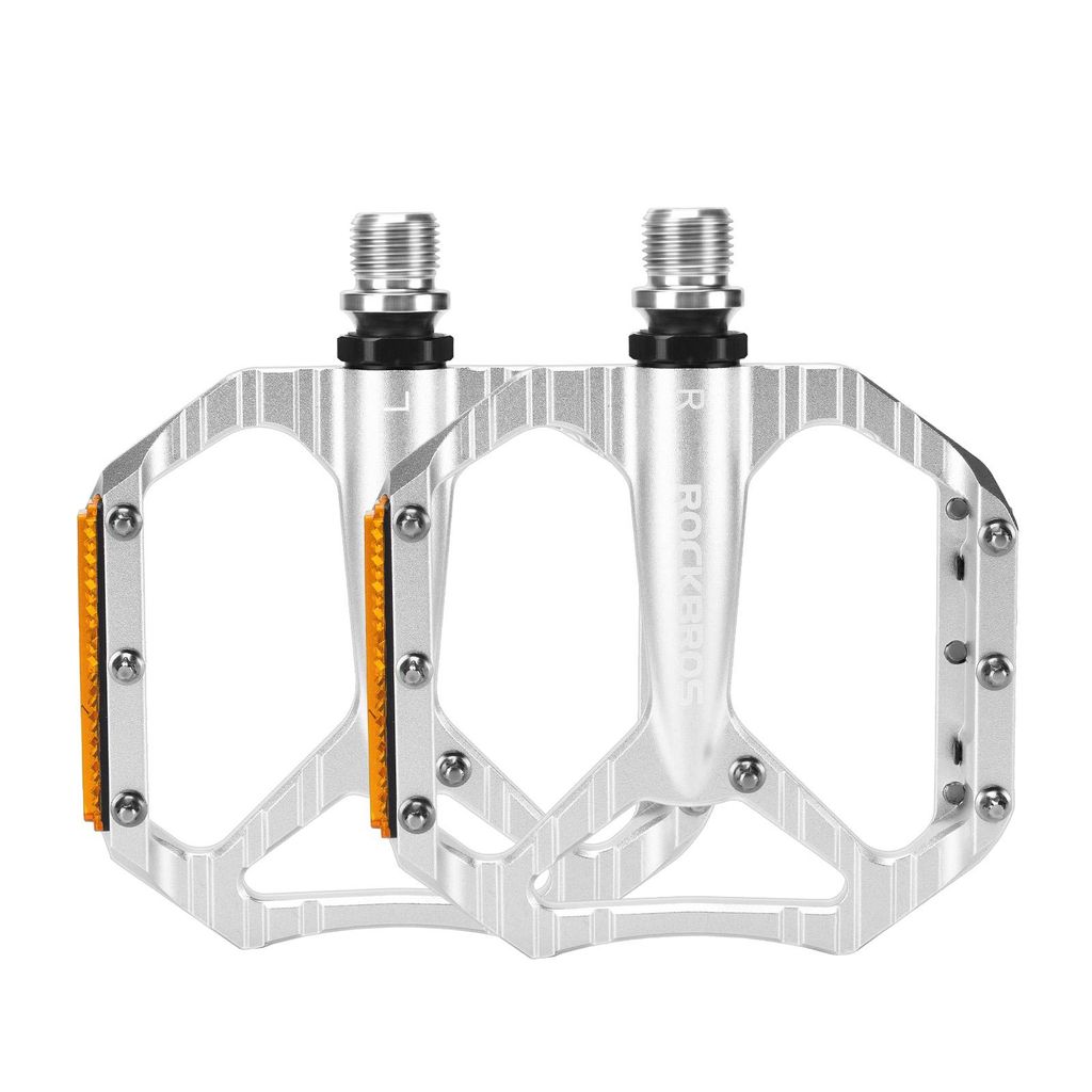 ROCKBROS Fahrradpedale Aluminium rutschfest Plattformpedale mit Reflektoren 9/16" Achse für MTB, Rennrad Silber