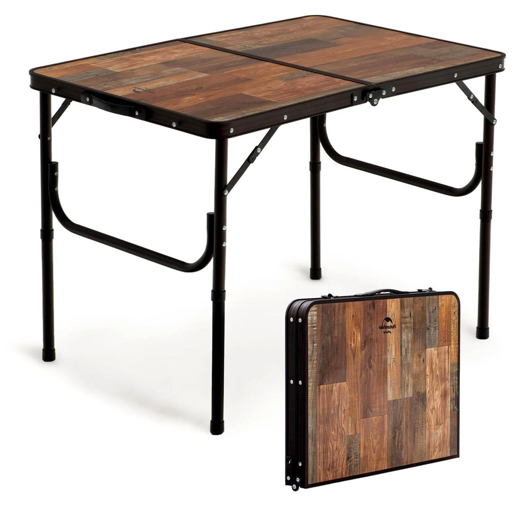 Höhenverstellbarer Klapptisch aus MDF mit Tragetasche für Outdoor, Camping, Garten und Reisen, Multifunktionstisch 90 × 60 × 37 cm - Retro