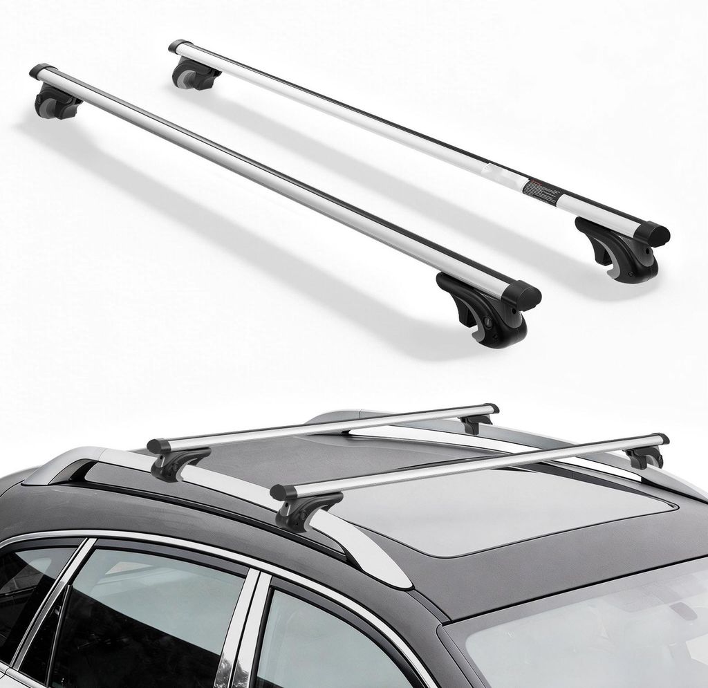 Dachgepäckträger Querträger - Aluminium Relingträger - Für Erhöhte Dachreling - Relingabstand 19–123 cm - Abschließbar - Bis 90 kg Tragkra...