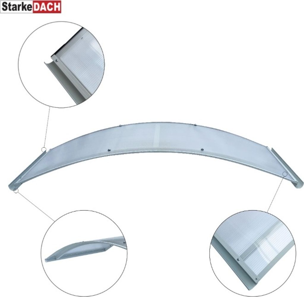 Vordach aus aluminium STARKEDACH RODEO, Hellgrau, 150x70cm; mit 6mm polycarbonat beschichtung
