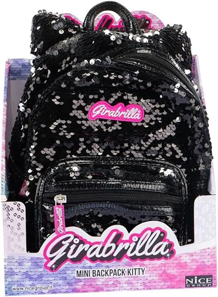 Girabrilla Mini Sac à Dos Kitty Noir à Paillettes Réversibles Style Enfant