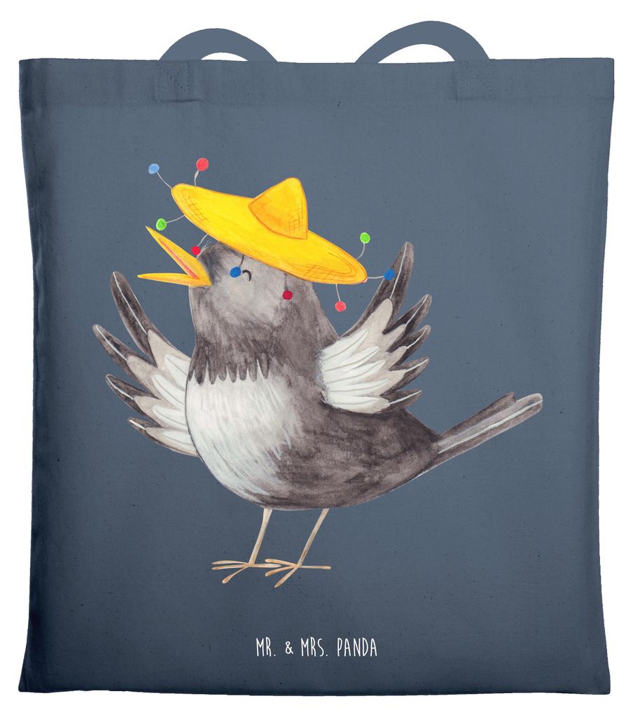 Mr. & Mrs. Panda Tote Bag Rabe Sombrero - Indigo Blue - Geschenk, festival tasche, Vögel, Beutel, Tragetasche, Vogel, Elster, Lustige Sprüche, Mo...
