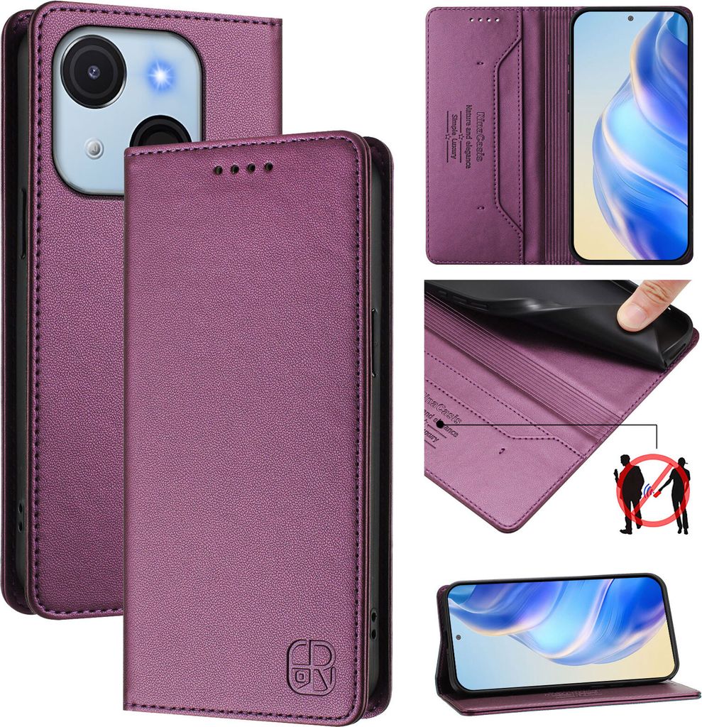 Lederhülle für itel A50C Hülle Flip Brieftasche Kartenfächern Ständer Schutzhülle Lila
