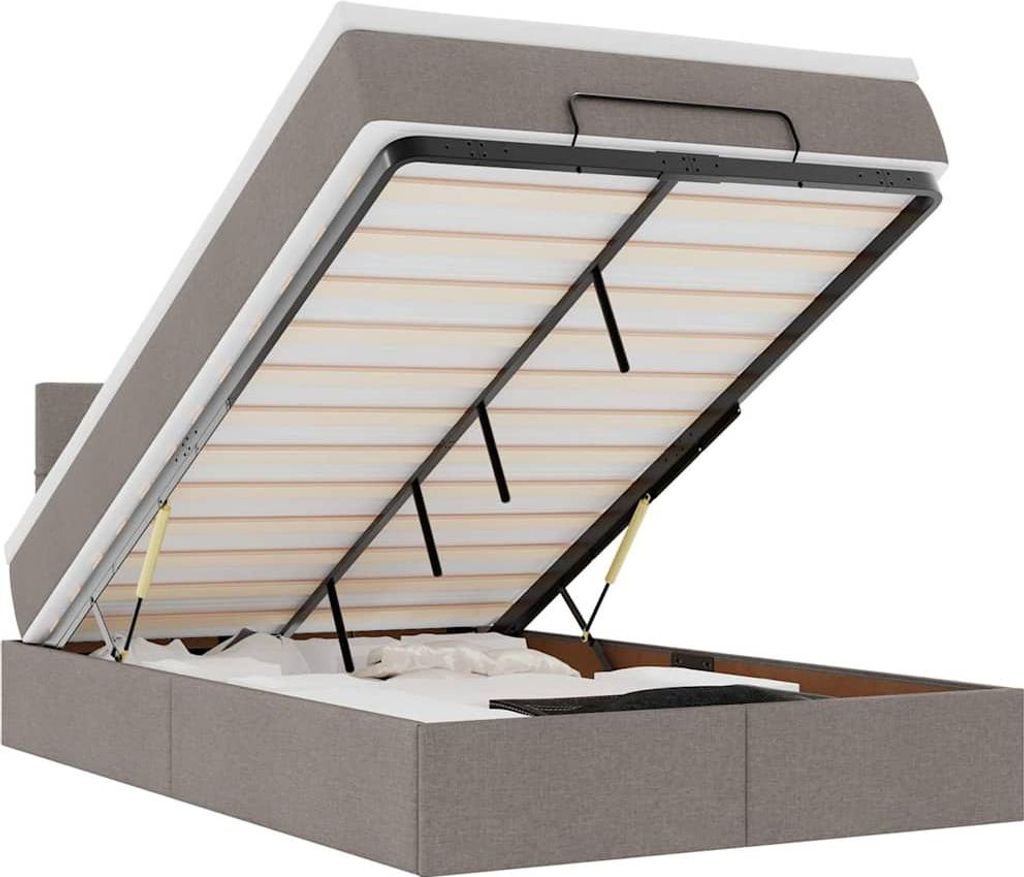 vidaXL Ottoman-Bett mit Matratze & LEDs Taupe 120x200 cm Stoff