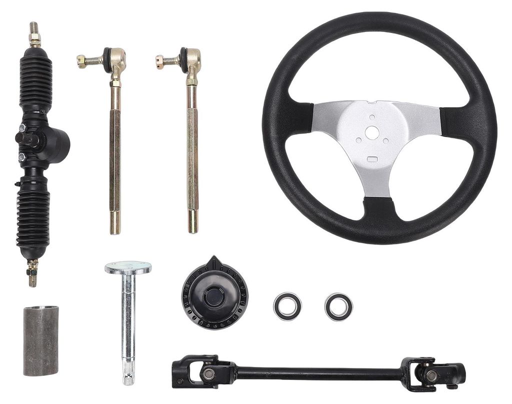 300-mm-Go-Kart-Lenkrad mit 3 Speichen, 320-mm-verstellbarer Welle, Zahnstangenlenkung und kleiner Zugstange für 110-ml-, 125-ml-, 140-ml- und 150-...