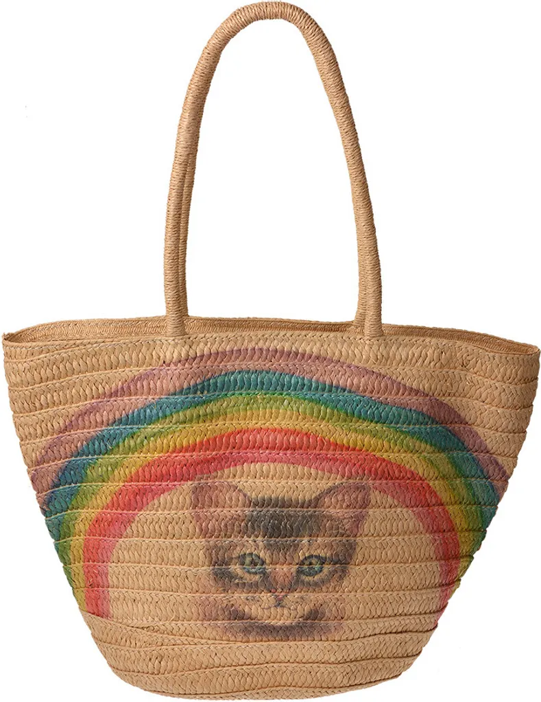 Clayre & Eef Borsa da spiaggia 44x27x30 cm Gatto sintetico marrone