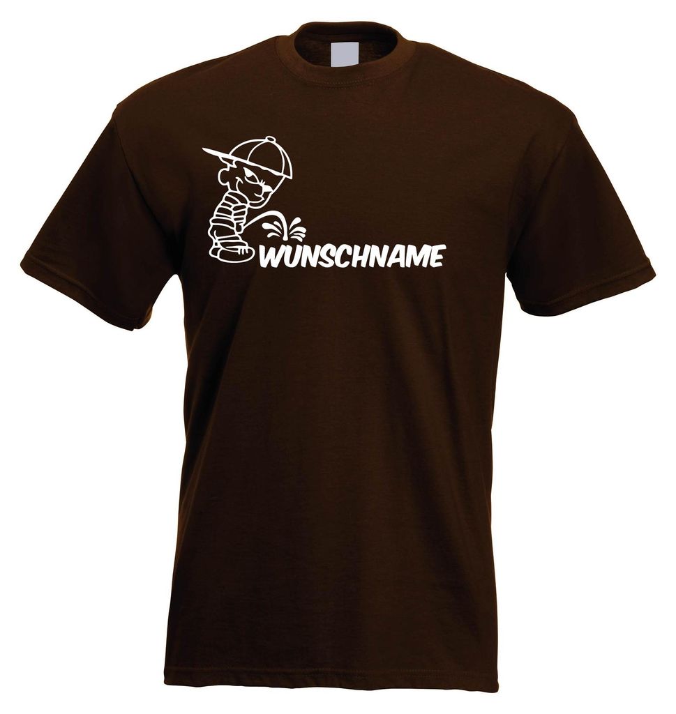 Kiwistar - T-Shirt Herren - Chocolate - S - Piss on - Junge mit Basecap - Pissmännchen - mit Wunschtext personalisiert - Geschenk Mann Vatertag in...
