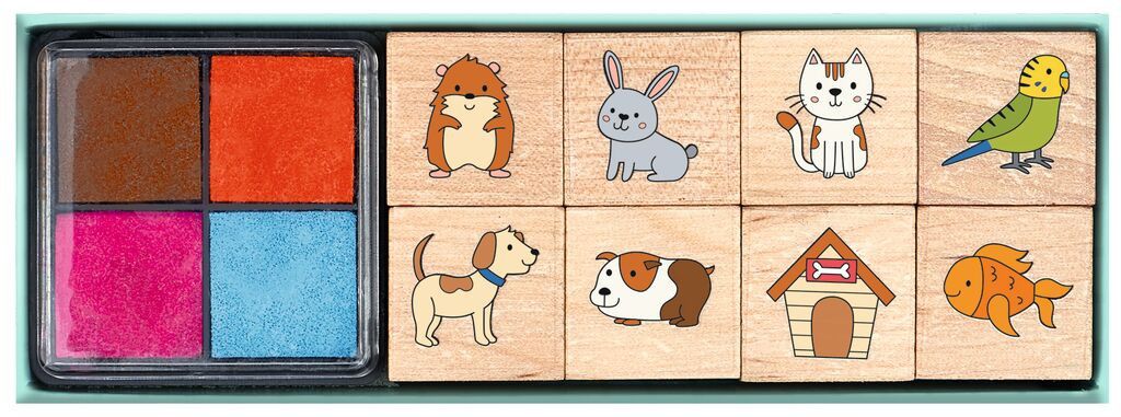 MOSES Stempelset Haustiere - 8 Stempel + 4 Stempelkissen Produktbild 