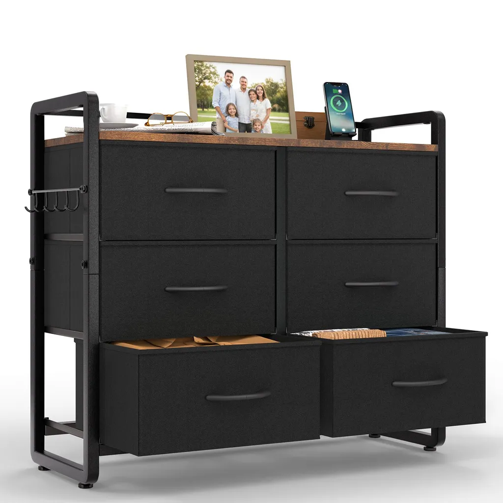 Commode HOKEEPER commode 6 tiroirs tissu et bois design industriel - 8