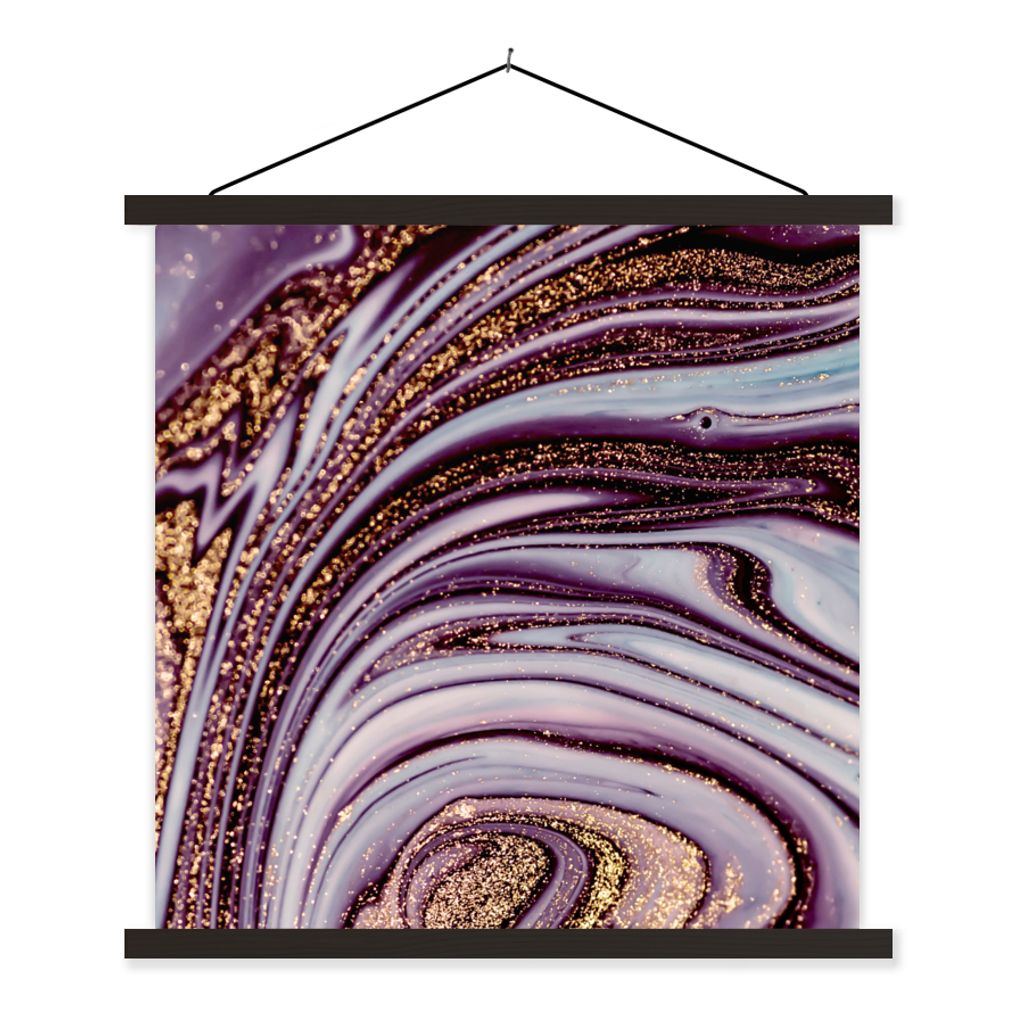 MuchoWow Textilposter Marmor - Rosa - Gold - Glitter - Marmoroptik - Luxus 40x40 cm mit schwarzem Rahmen - Fotos
