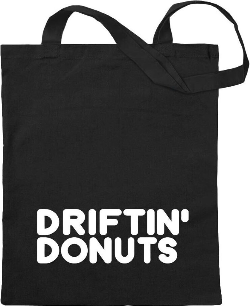 Kiwistar - Baumwolltasche - schwarz - Driftin' Donuts Motiv2 - Tragetasche Stoffbeutel Umhängetasche Langer Henkel