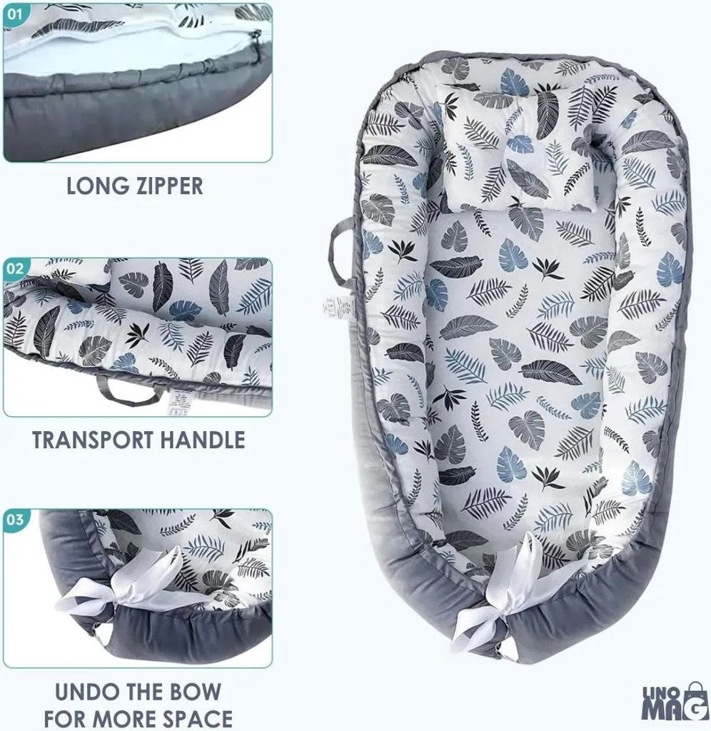 Nid de bébé réversible en coton, confort et sécurité, 90x55 cm gris