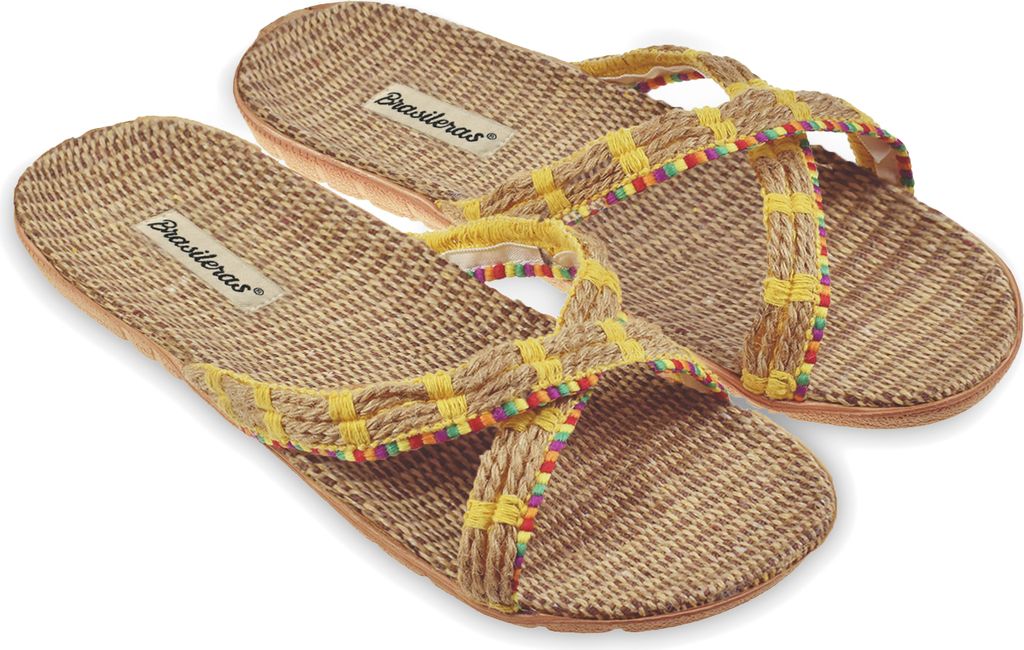 BRASILERAS Damen Sandalen mit rutschfester Sohle bequem schuhe strand/schwimmbad/stadt gelb 34/35 EU - UBAMA