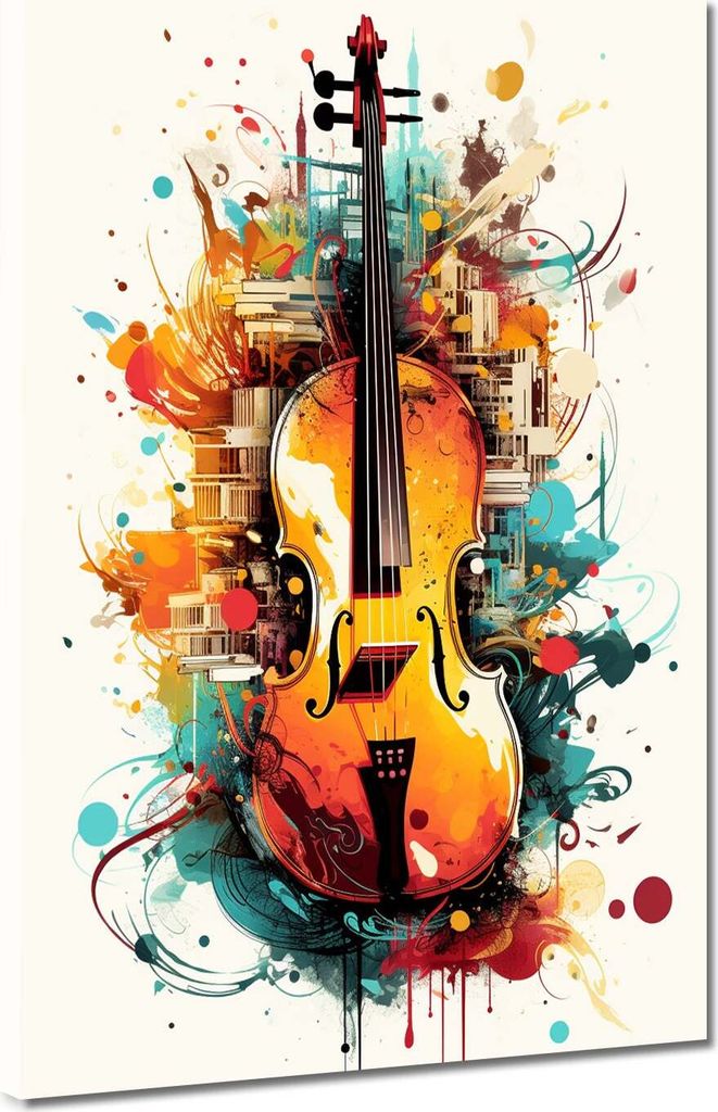 Abstrakt Kontrabass Colour Leinwandbild Wandbild Kunstdruck XL Wanddeko: 90x120x2cm