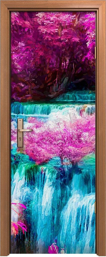 Türposter 70x200 cm Türaufkleber Türtapete Türfolie Klebefolie Malerei Bäume Wasserfall