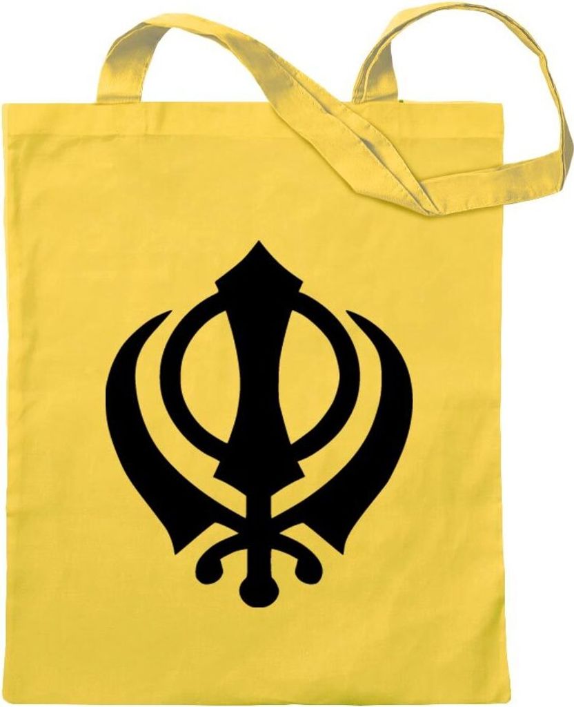 Kiwistar - Baumwolltasche - gelb - Khanda Sikhismus - Tragetasche Stoffbeutel Umhängetasche langer Henkel