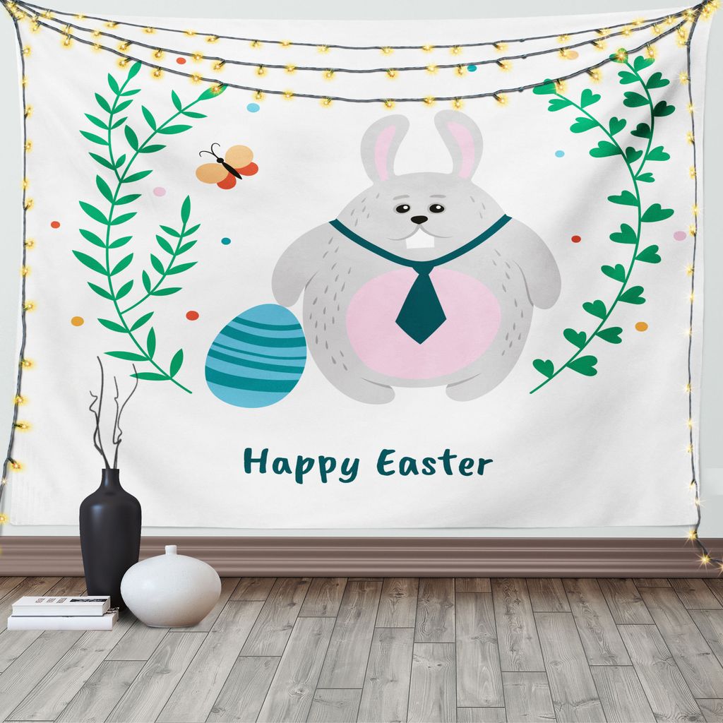 ABAKUHAUS Osterhase Wandteppich, Kaninchen mit Krawatte, Wohnzimmer Schlafzimmer Wandtuch Seidiges Satin Wandteppich, 150 x 100 cm, Baby Pink Sea G...