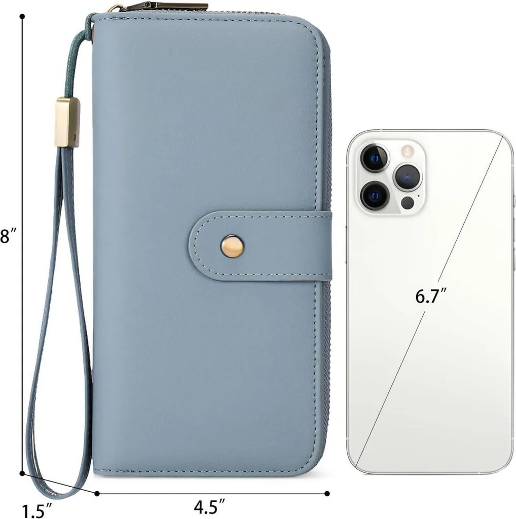 Portafoglio Grande Donna GAEKEAO In Pelle Con Blocco RFID, Cinturino Da Polso Rimovibile, 8 Scomparti Carte, Nero - 2